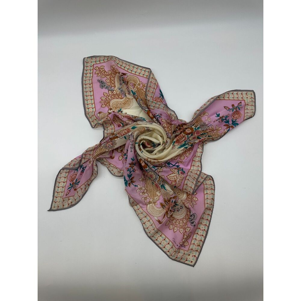 Oscar De La Renta Silk Scarf 30 x 30" Floral Pink Vintage - Picture 2 of 8